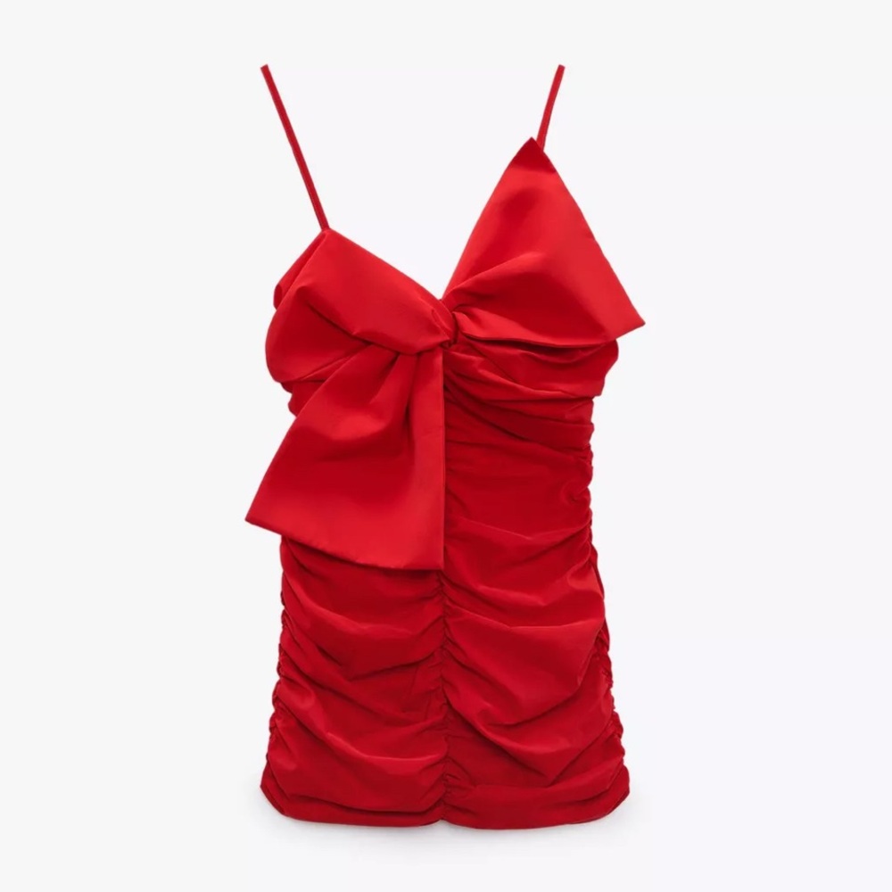 Zara Red Mini Dress with Bow Detail